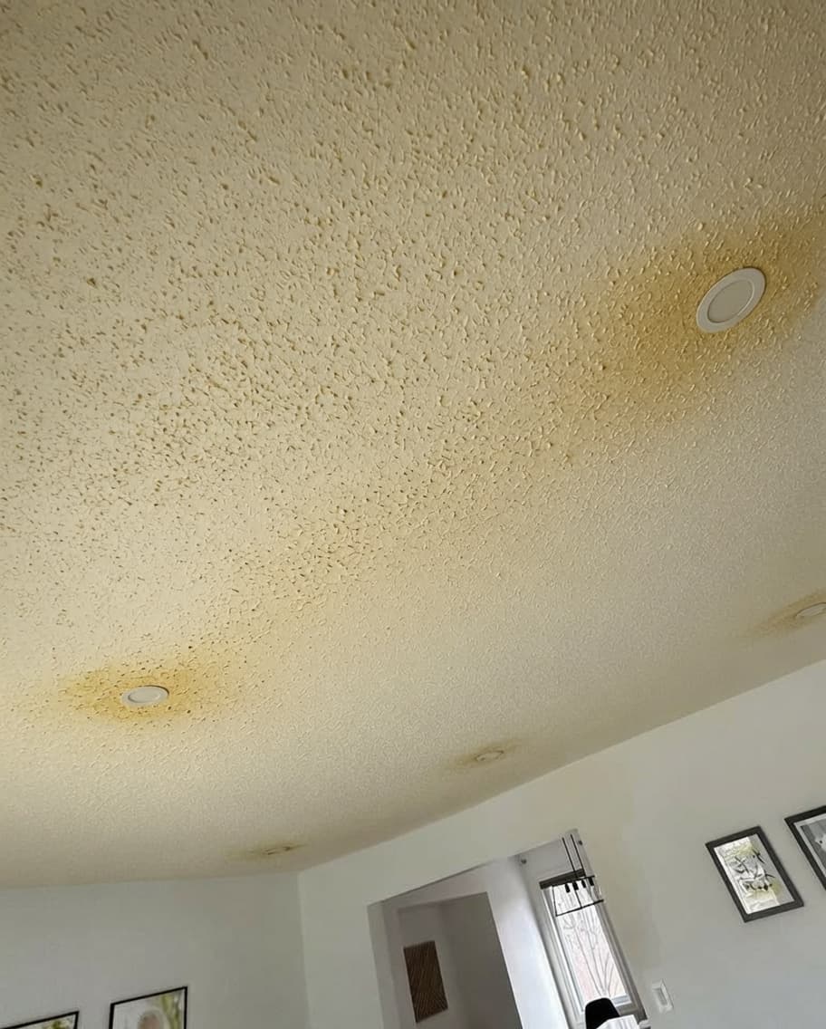 Popcorn ceiling in a Fremont home before removal